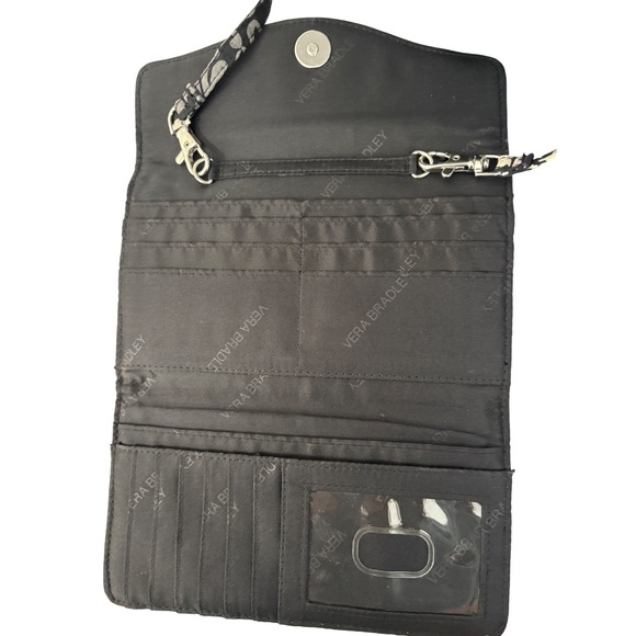 Vera Bradley Black Yellow Floral Quilted Wallet Crossbody Bag Wristlet - Picture 5 of 8